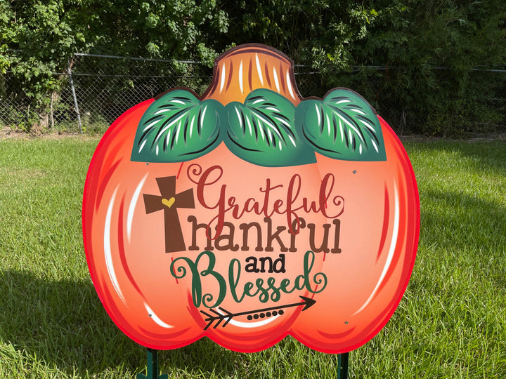 Grateful, Thankful, Blessed pumpkin fall yard art decor