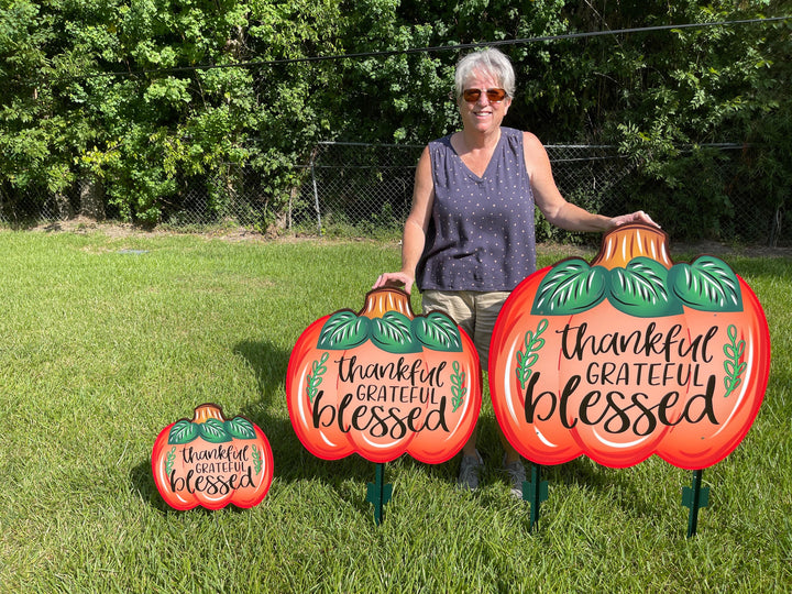Thankful Grateful Blessed Pumpkin Available in Three Sizes