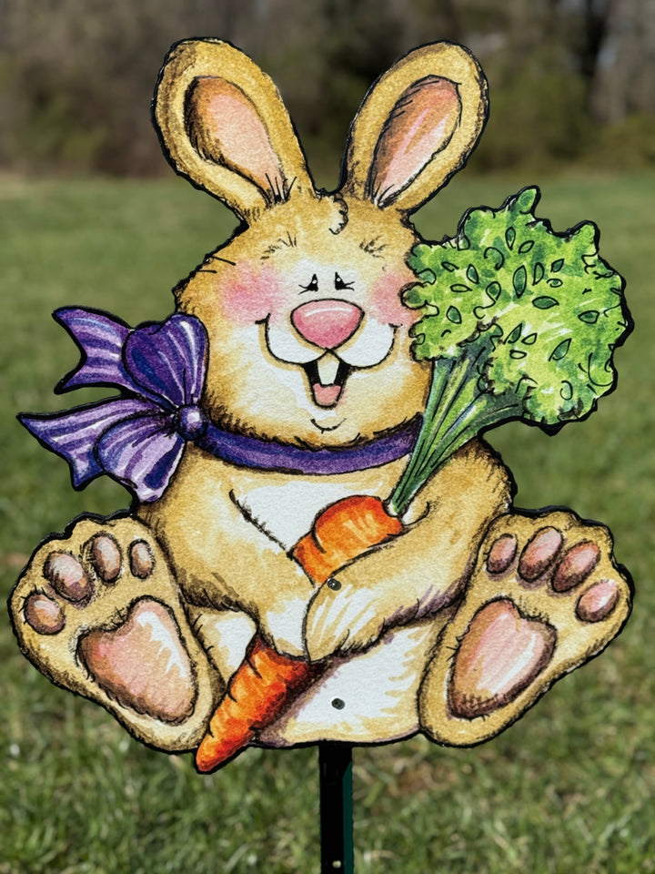 Happy Easter Sitting Bunny with Carrot Outdoor Decoration