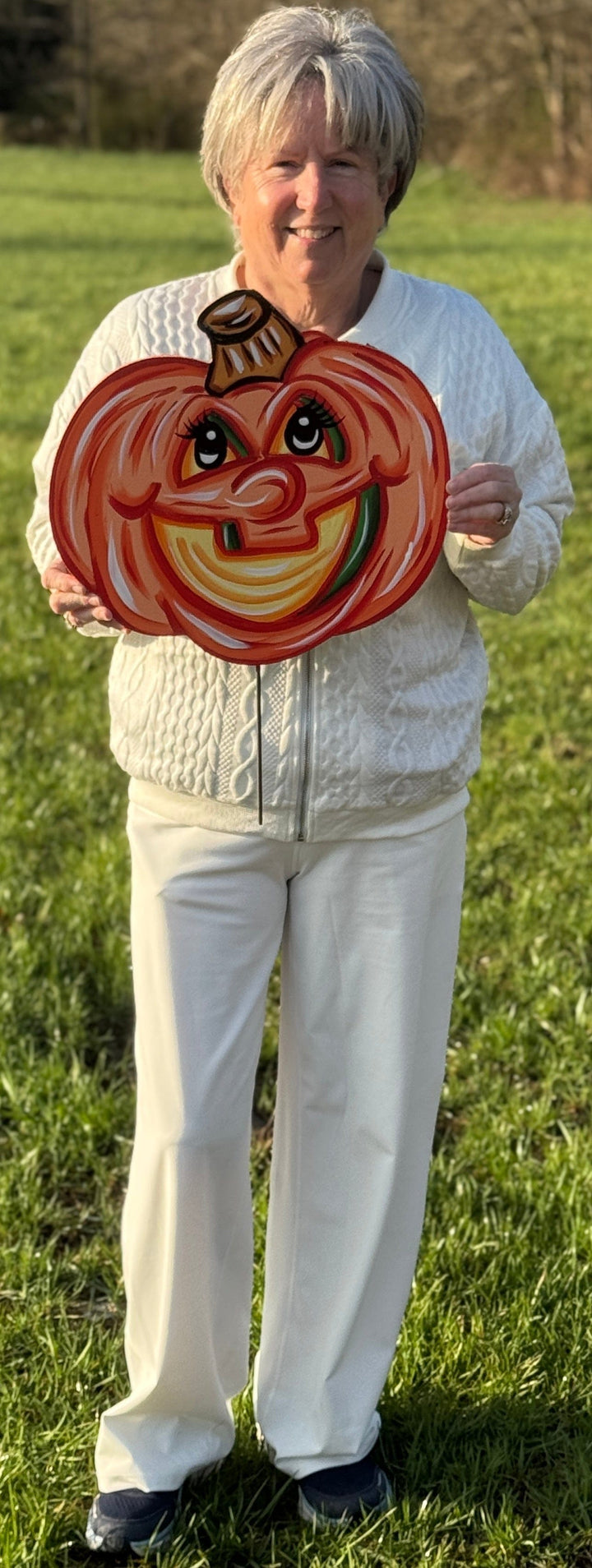 Set of Funny Pumpkin Face Yard Signs – Primitive Halloween Garden Décor | Outdoor Fall Pumpkin Decorations