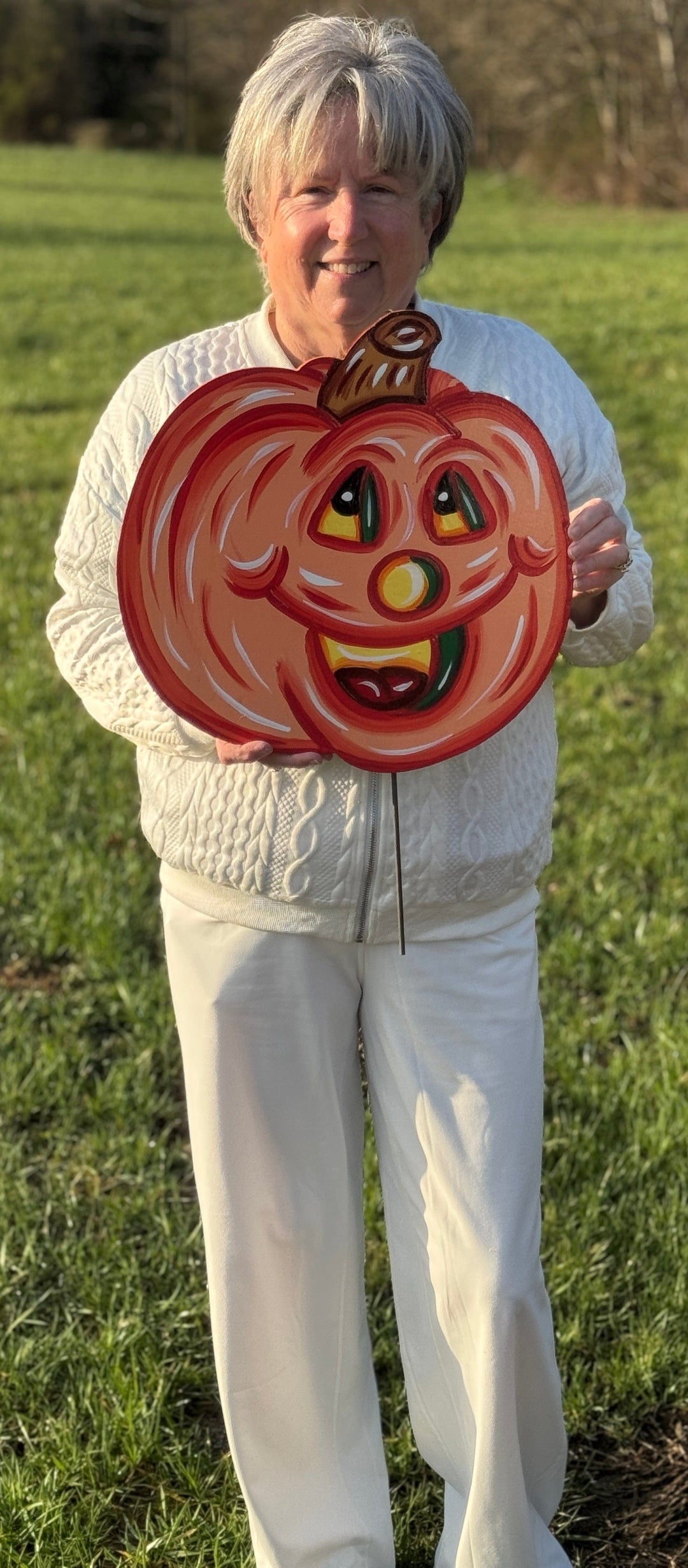 Set of Funny Pumpkin Face Yard Signs – Primitive Halloween Garden Décor | Outdoor Fall Pumpkin Decorations