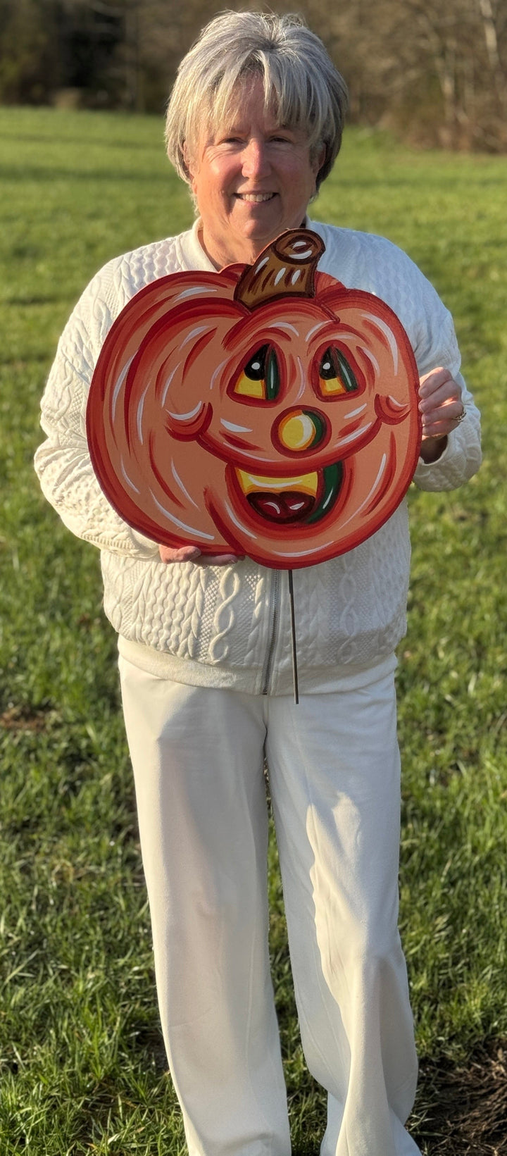 Set of Funny Pumpkin Face Yard Signs – Primitive Halloween Garden Décor | Outdoor Fall Pumpkin Decorations