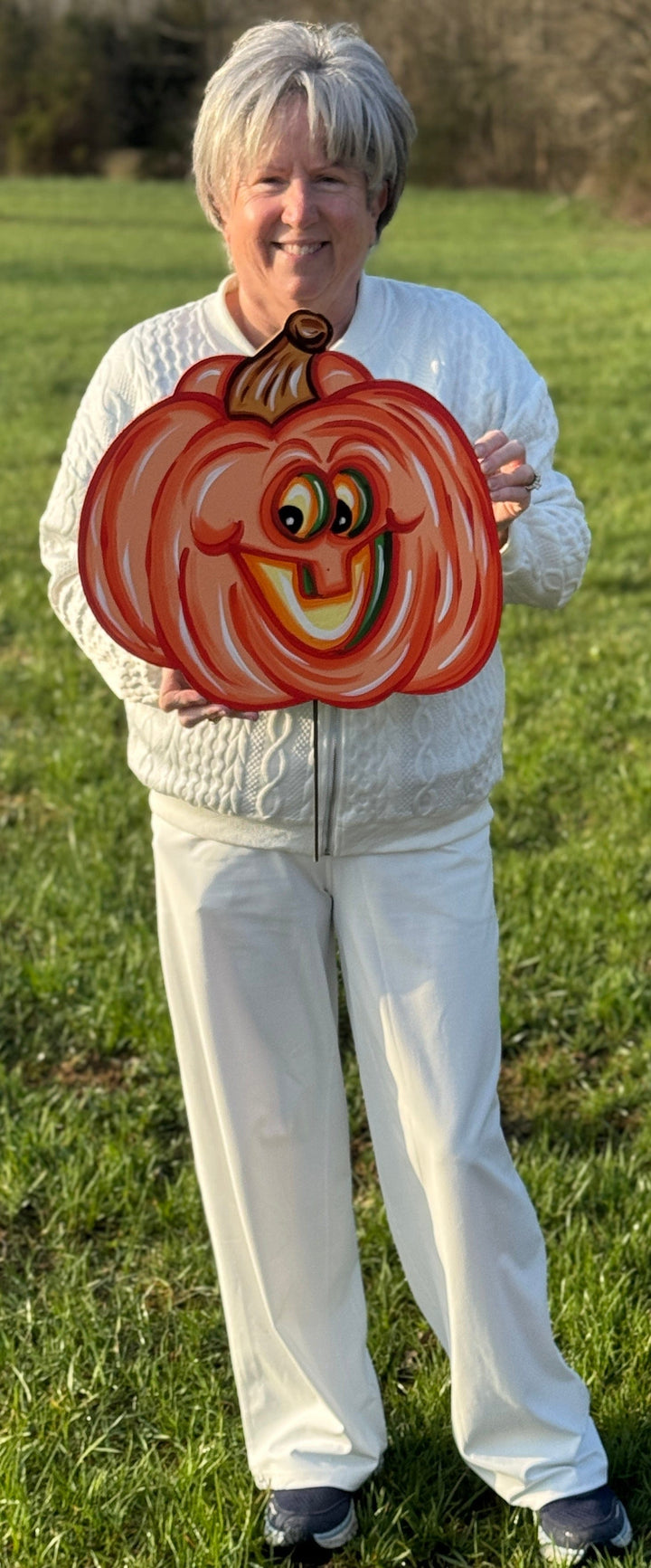 Set of Funny Pumpkin Face Yard Signs – Primitive Halloween Garden Décor | Outdoor Fall Pumpkin Decorations
