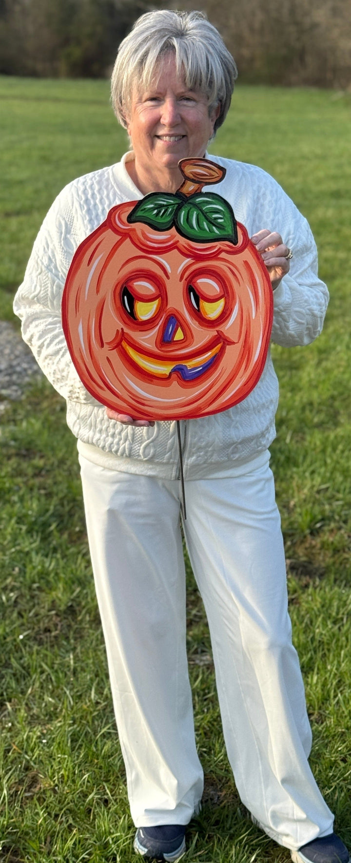 Set of Funny Pumpkin Face Yard Signs – Primitive Halloween Garden Décor | Outdoor Fall Pumpkin Decorations
