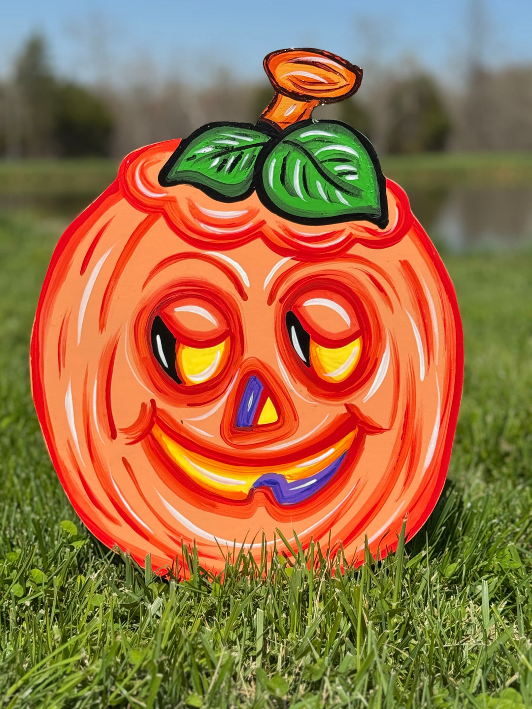 Set of Funny Pumpkin Face Yard Signs – Primitive Halloween Garden Décor | Outdoor Fall Pumpkin Decorations