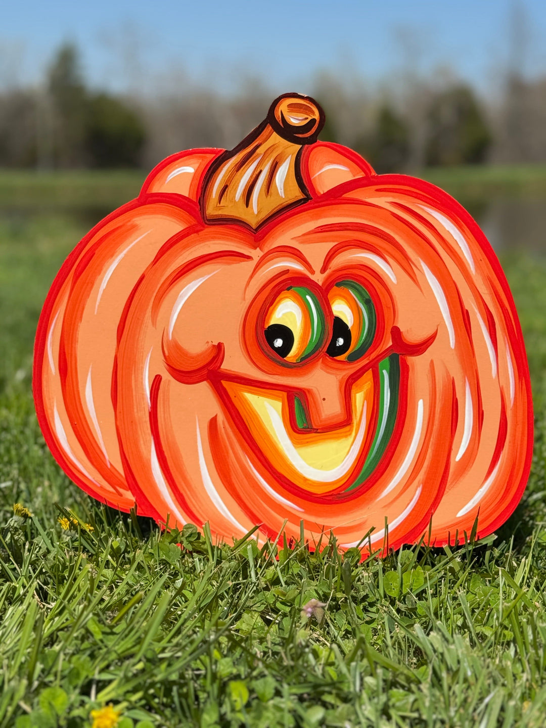 Set of Funny Pumpkin Face Yard Signs – Primitive Halloween Garden Décor | Outdoor Fall Pumpkin Decorations