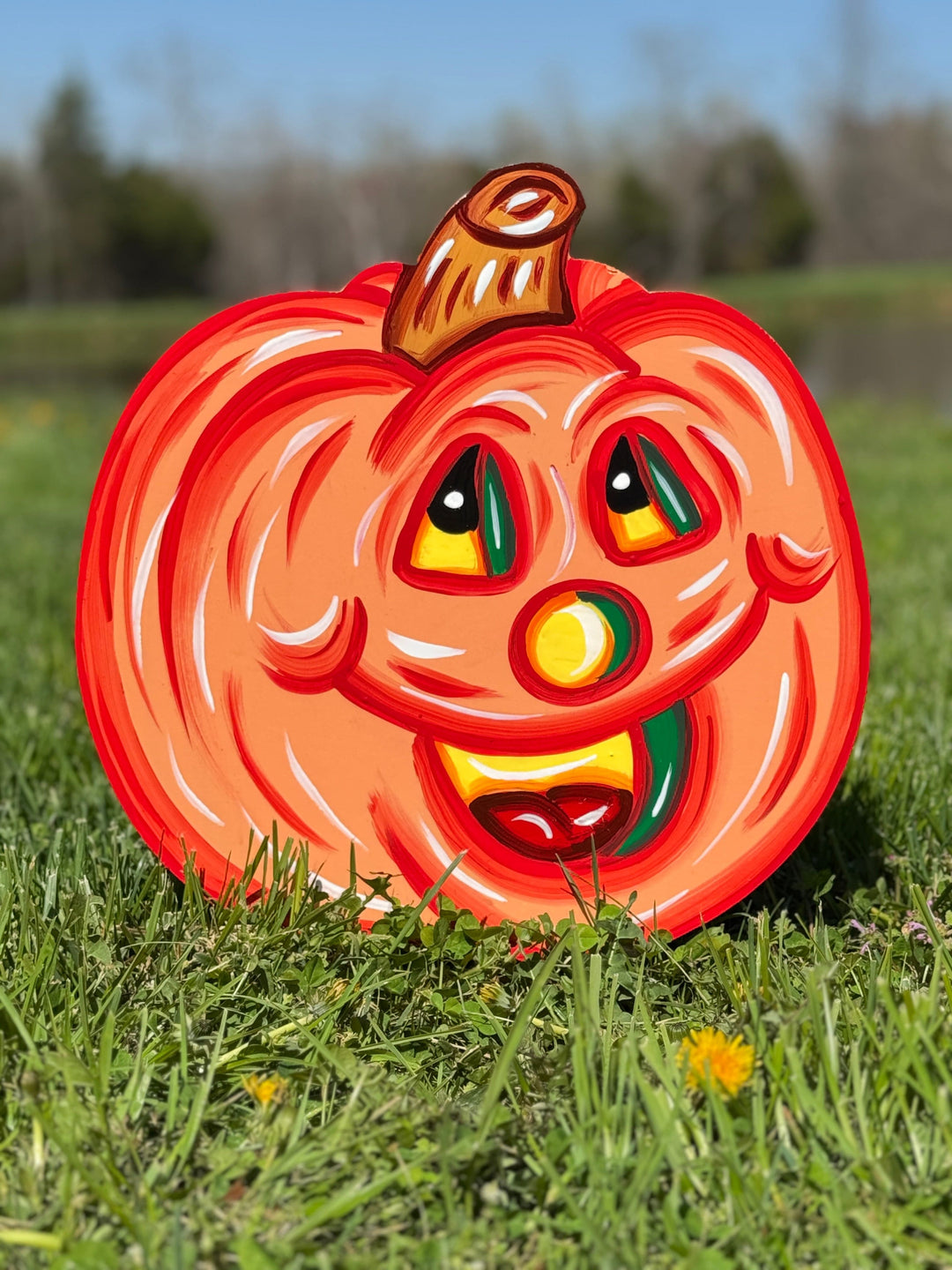 Set of Funny Pumpkin Face Yard Signs – Primitive Halloween Garden Décor | Outdoor Fall Pumpkin Decorations