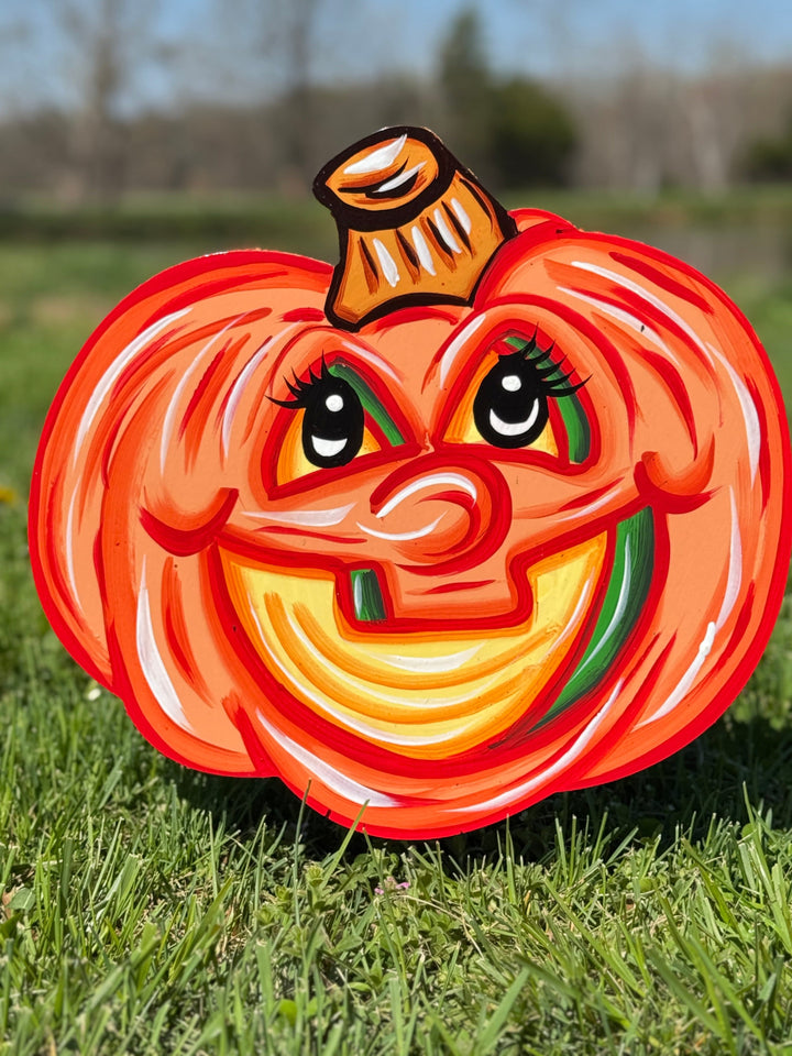 Set of Funny Pumpkin Face Yard Signs – Primitive Halloween Garden Décor | Outdoor Fall Pumpkin Decorations