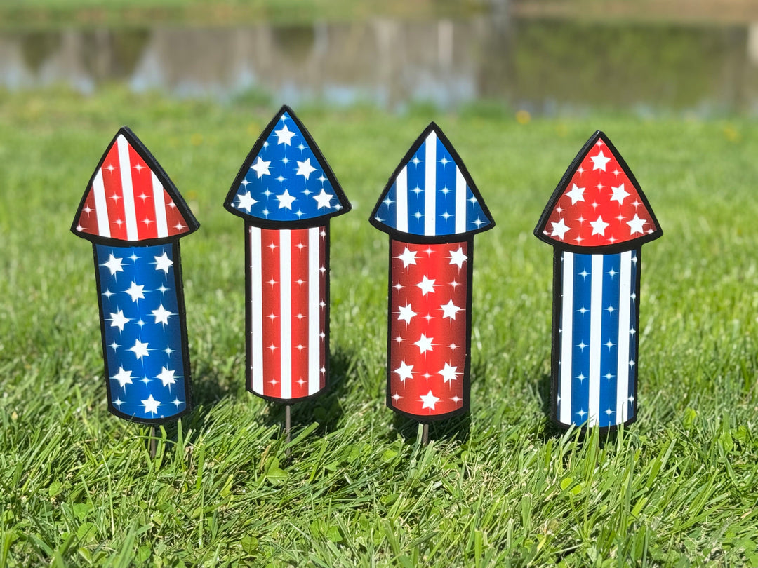 Eagle with American Flag Banner Yard Signs with firecracker and star signs