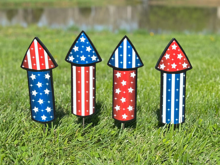Eagle with American Flag Banner Yard Signs with firecracker and star signs
