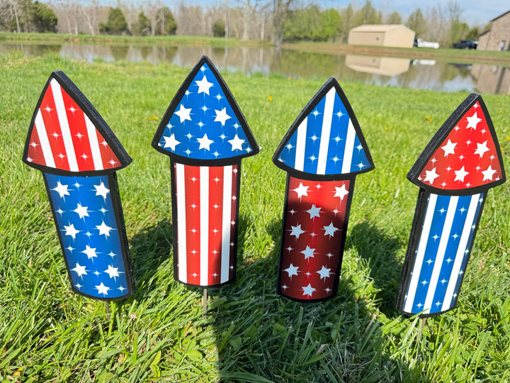 Eagle with American Flag Banner Yard Signs with firecracker and star signs