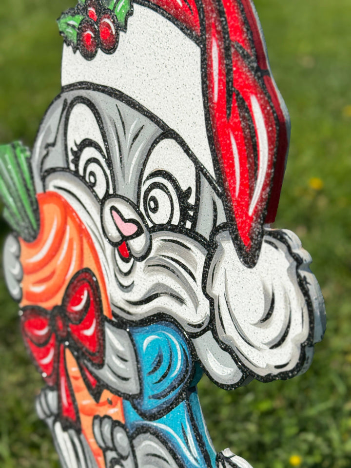 Christmas Bunny Yard Sign – Wooden Outdoor Holiday Décor | Festive Rabbit Lawn Decoration for Farm & Garden Displays
