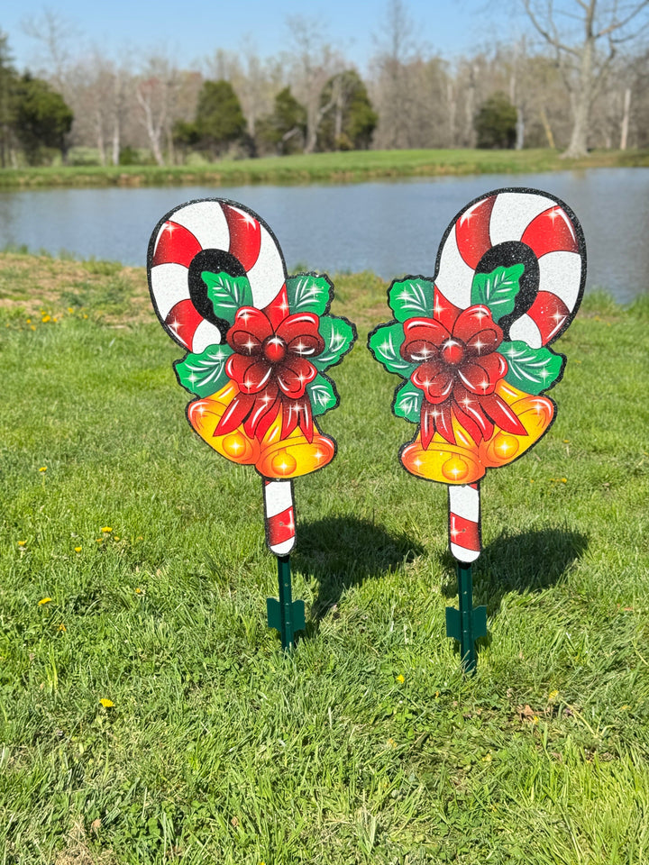 Christmas Candy Canes with bells Yard Art Decor