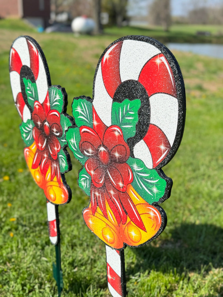 Christmas Candy Canes with bells Yard Art Decor