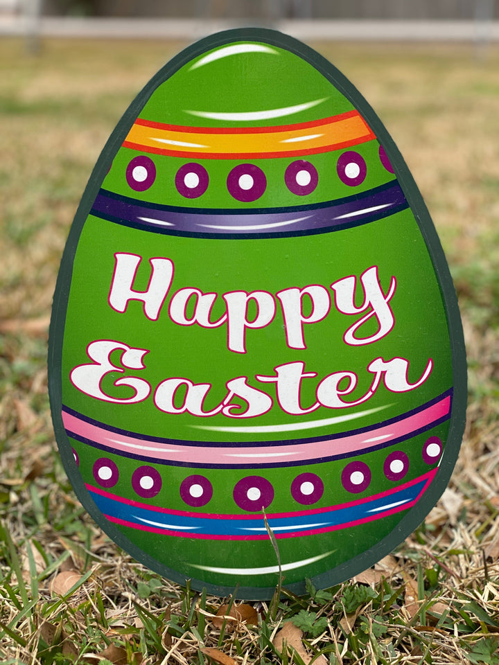 White Smiling Bunny Holds Egg Yard Art Decoration