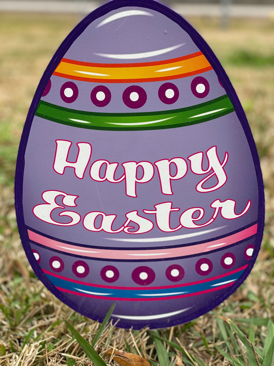 Smiling Easter Bunny hugs Colorful Egg Outdoor Decoration