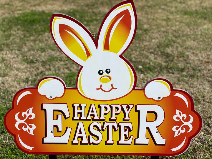 Orange Happy Easter Sign with Bunny Face