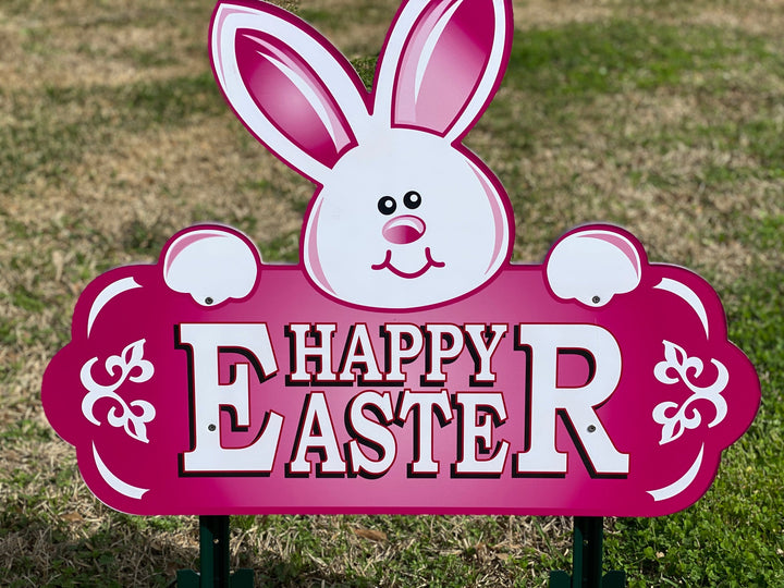 Orange Happy Easter Sign with Bunny Face