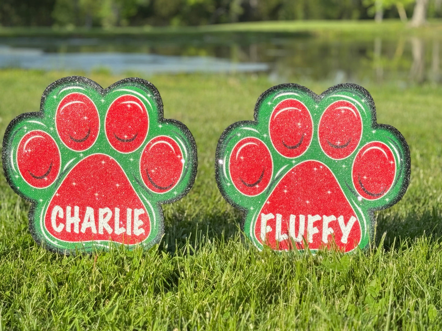 I Believe in Santa Paws Christmas Pole Sign with Pet Paw Signs