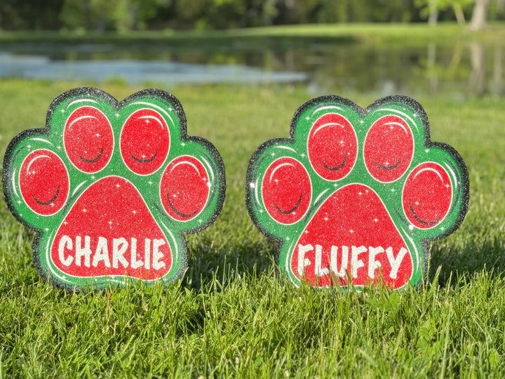 I Believe in Santa Paws Christmas Pole Sign with Pet Paw Signs