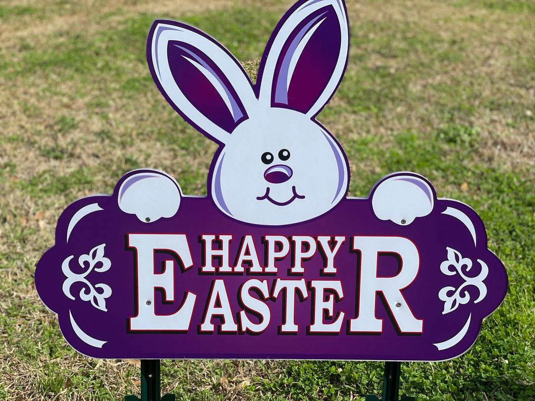 Orange Happy Easter Sign with Bunny Face