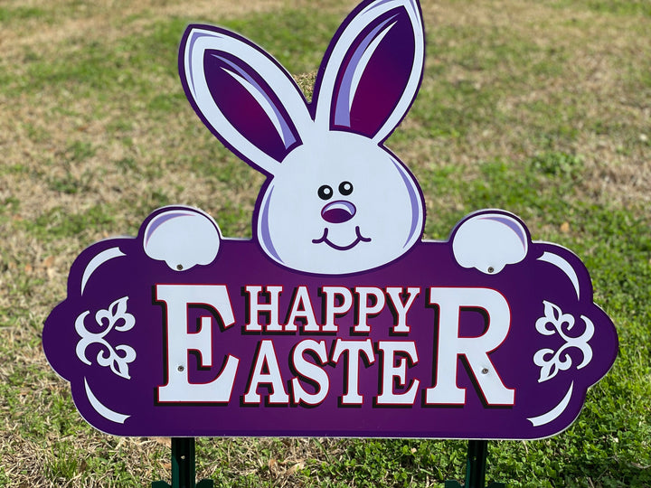 Orange Happy Easter Sign with Bunny Face