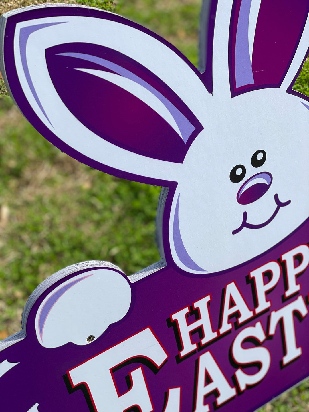 Purple Happy Easter Sign with Bunny Face with Easter Egg Yard Signs