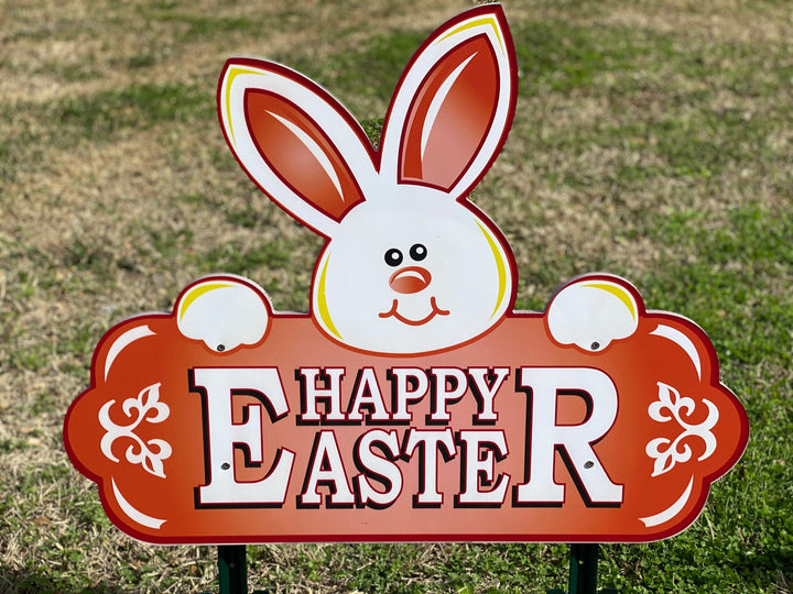 Orange Happy Easter Sign with Bunny Face