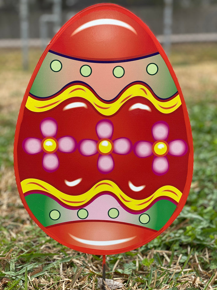 Smiling Easter Bunny hugs Colorful Egg Outdoor Decoration