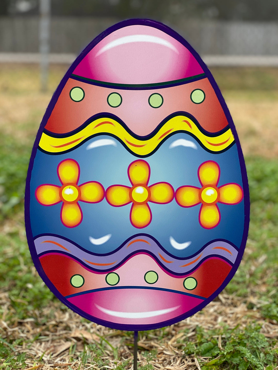Pink Happy Easter Egg with Feet and Ears with decorative Eggs yard signs