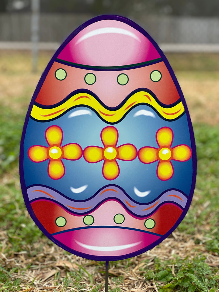 Pink Happy Easter Egg with Feet and Ears with decorative Eggs yard signs