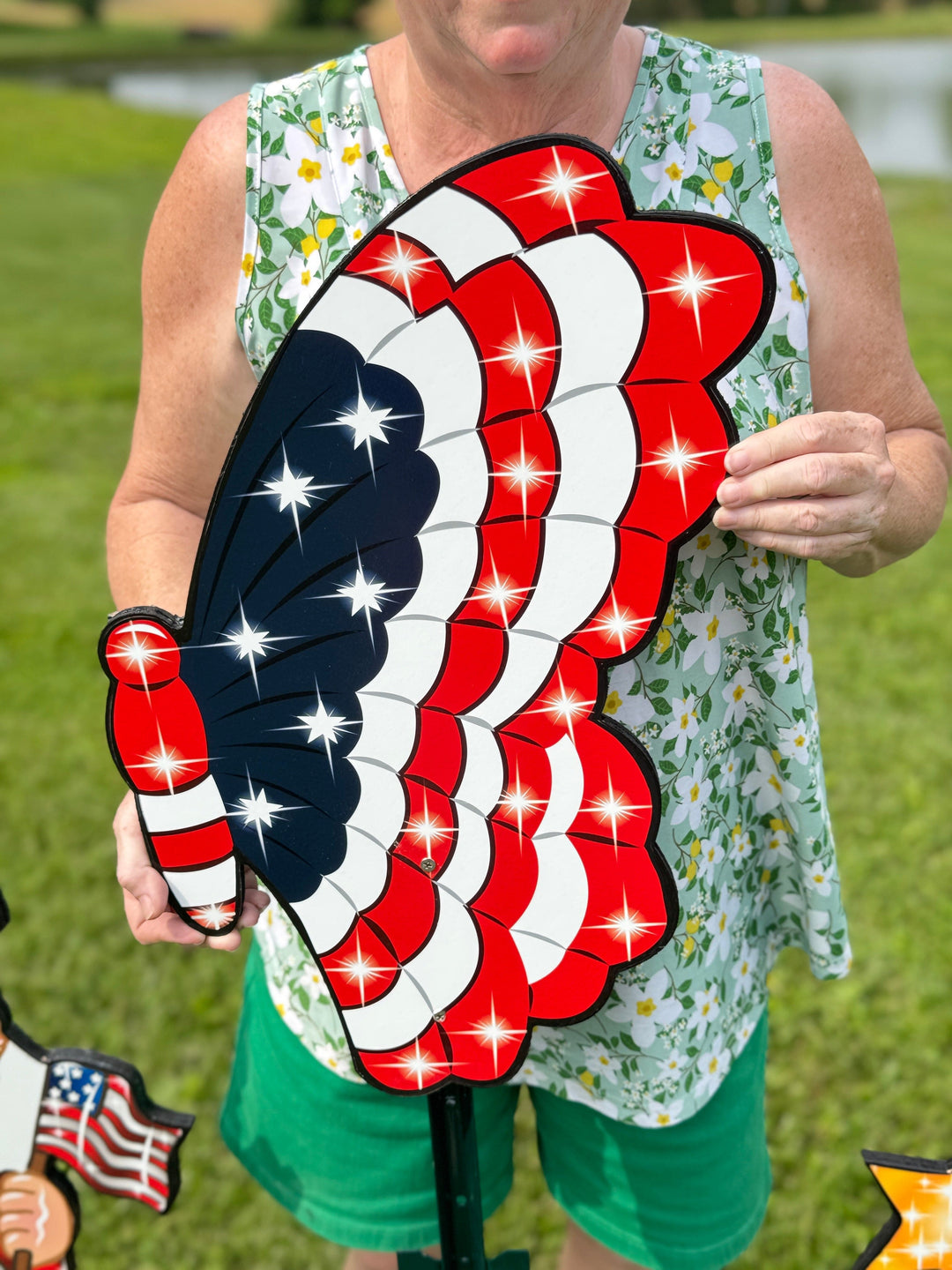 Set of 3 Patriotic Butterfly Outdoor Yard Signs