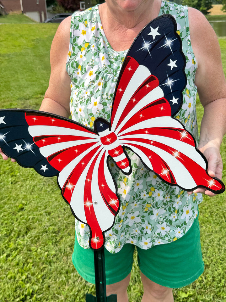 Set of 3 Patriotic Butterfly Outdoor Yard Signs