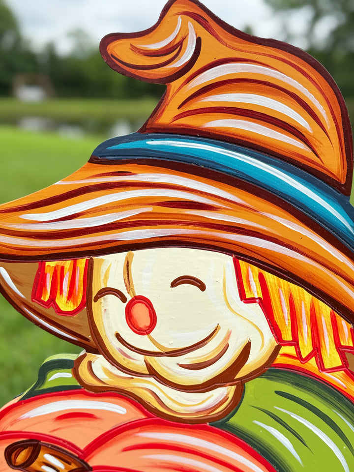 Scarecrow with Pumpkin Yard Sign – Wooden Fall Garden Stake | Outdoor Autumn Décor | Harvest & Thanksgiving Lawn Cutout