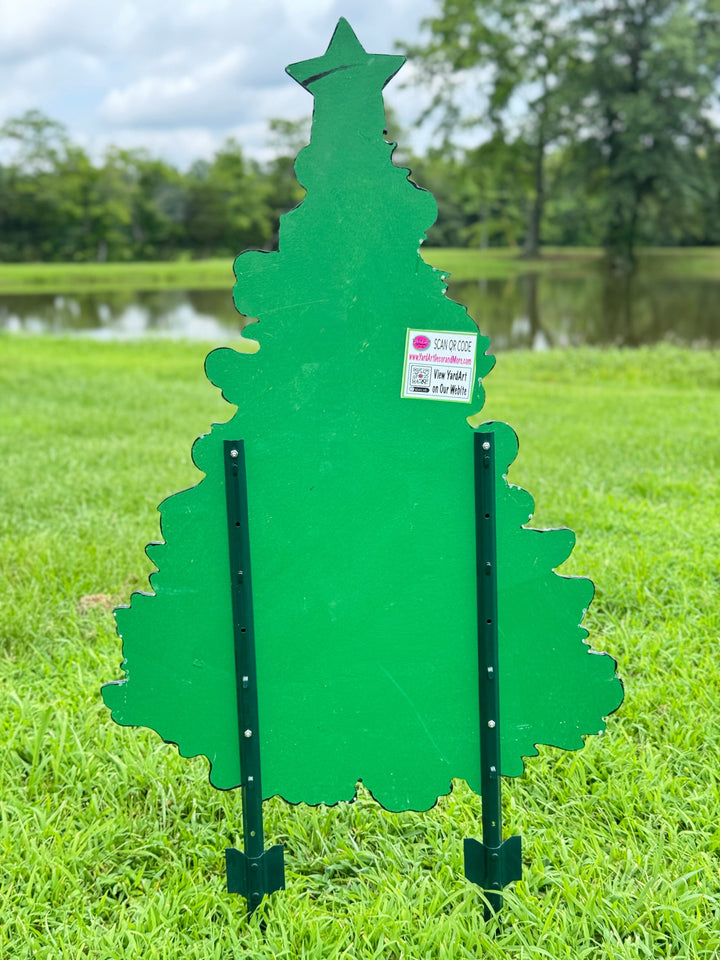 Snow-Covered Tree Yard Sign – Elegant Outdoor Christmas Decor