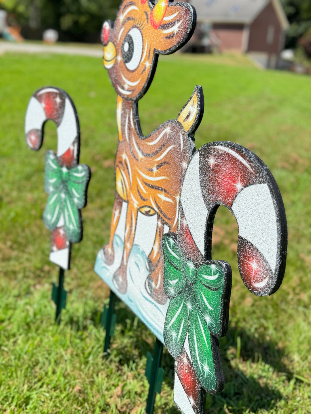 Christmas Yard Sign – Rudolph the Red-Nosed Reindeer with Candy Canes – Outdoor Holiday Gift