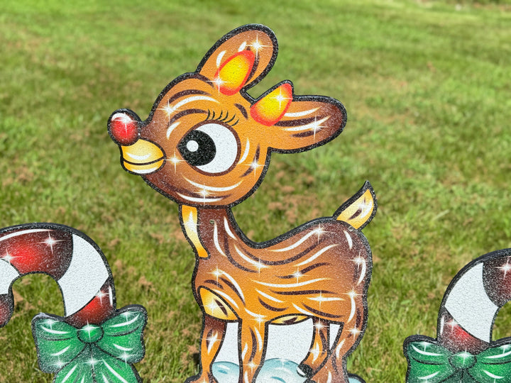 Christmas Yard Sign – Rudolph the Red-Nosed Reindeer with Candy Canes – Outdoor Holiday Gift