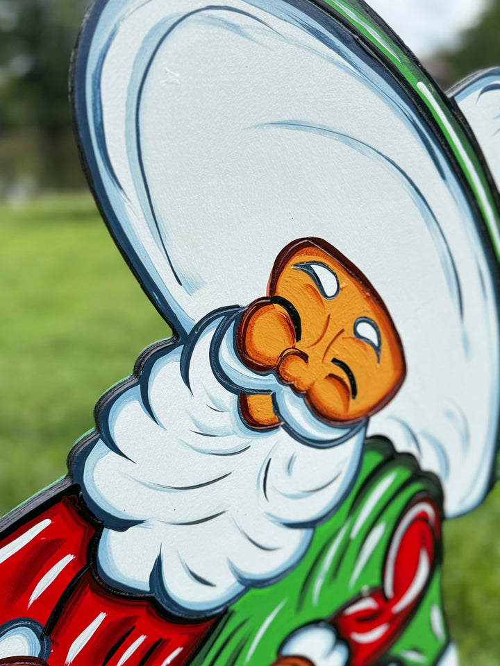 Mexican Santa with Serape & Christmas Cactus Yard Sign – Wooden Holiday Lawn Cutout | Hispanic Santa Outdoor Décor
