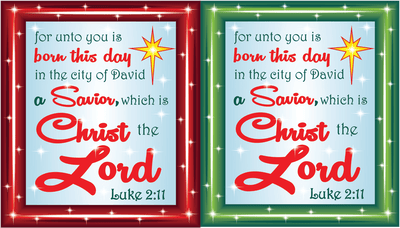 Lighted Luke 2:11 sign with red border Christmas yard art