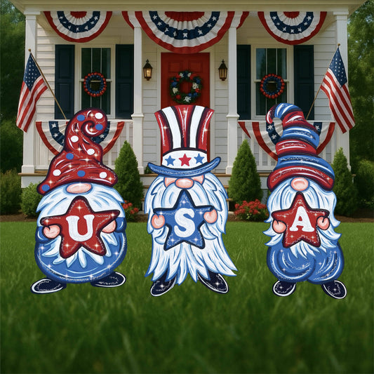 3 PC Set of USA Gnomes Yard Art Decoration