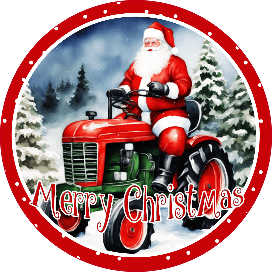 Santa Riding Tractor Santa Drives a Tractor Round Sign Christmas Yard Art – Yard Art Decor ...
