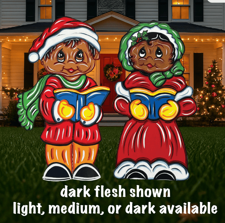 Wooden Black Couple Christmas Carolers – Outdoor Holiday Signs, Xmas Lawn Sign, Garden Decoration