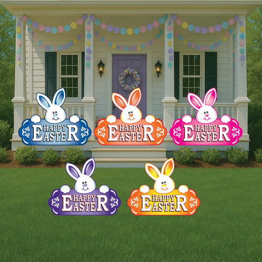 Orange Happy Easter Sign with Bunny Face