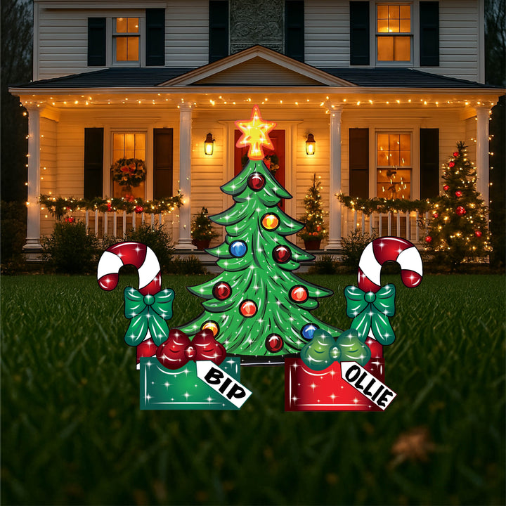 Small Lighted Christmas Tree Yard Art Personalized Christmas Presents