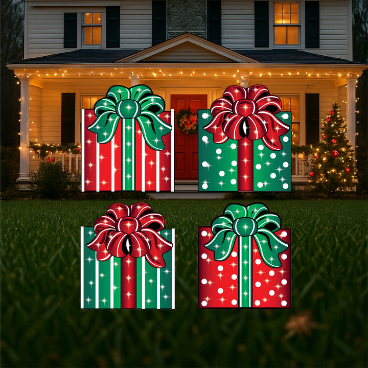 Christmas Present with Full Bow Yard Art 22" Tall Yard Signs