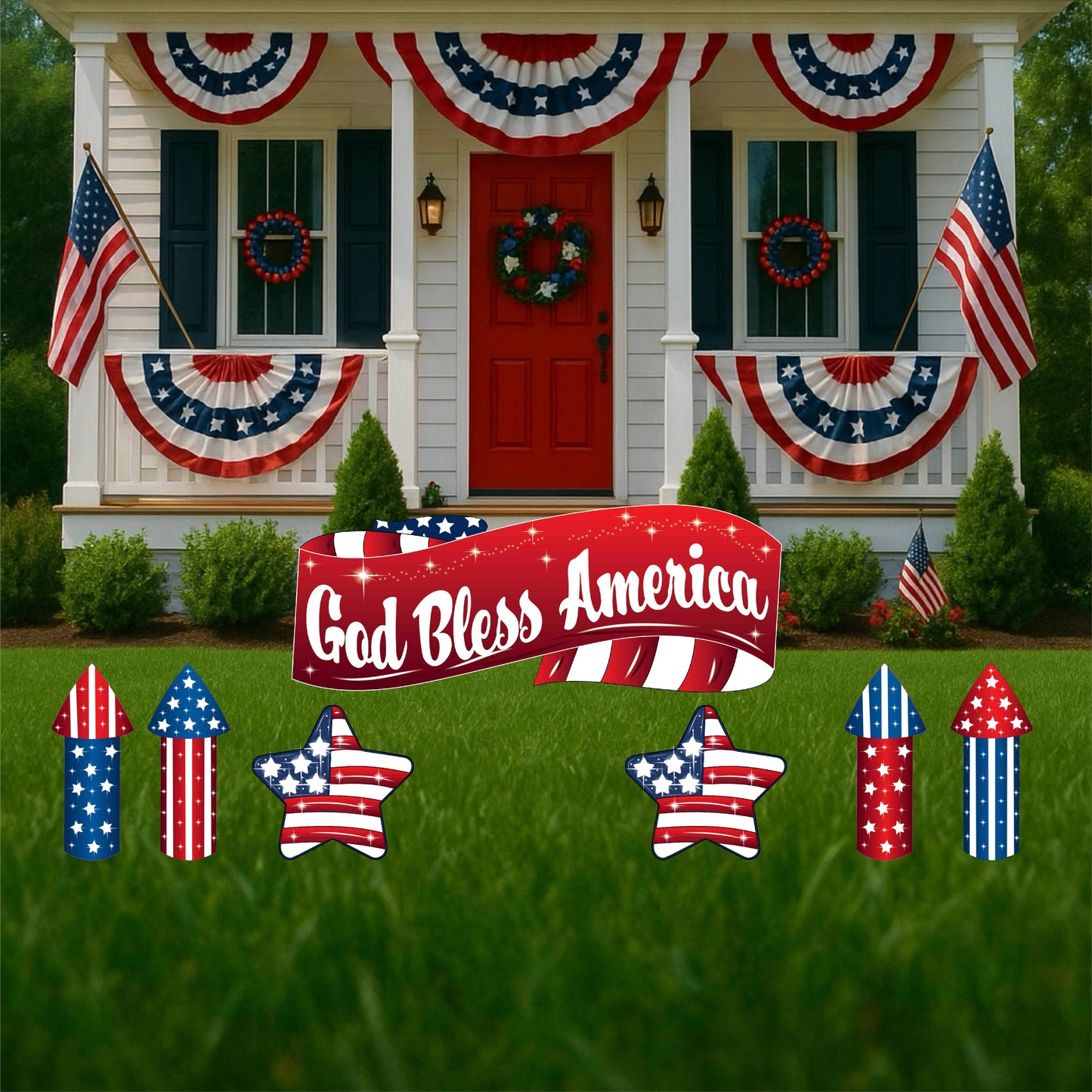 Gold Bless America Banner Yard Signs