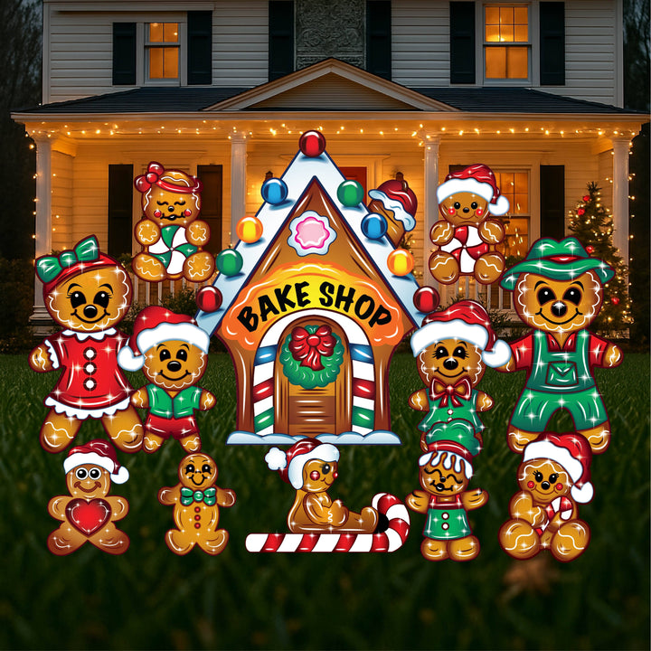 Christmas Yard Art Bake Shop House with Ma,Pa, Kids , and babies-12PC Set