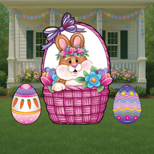 Easter Bunny Basket With Bow Outdoor Decoration