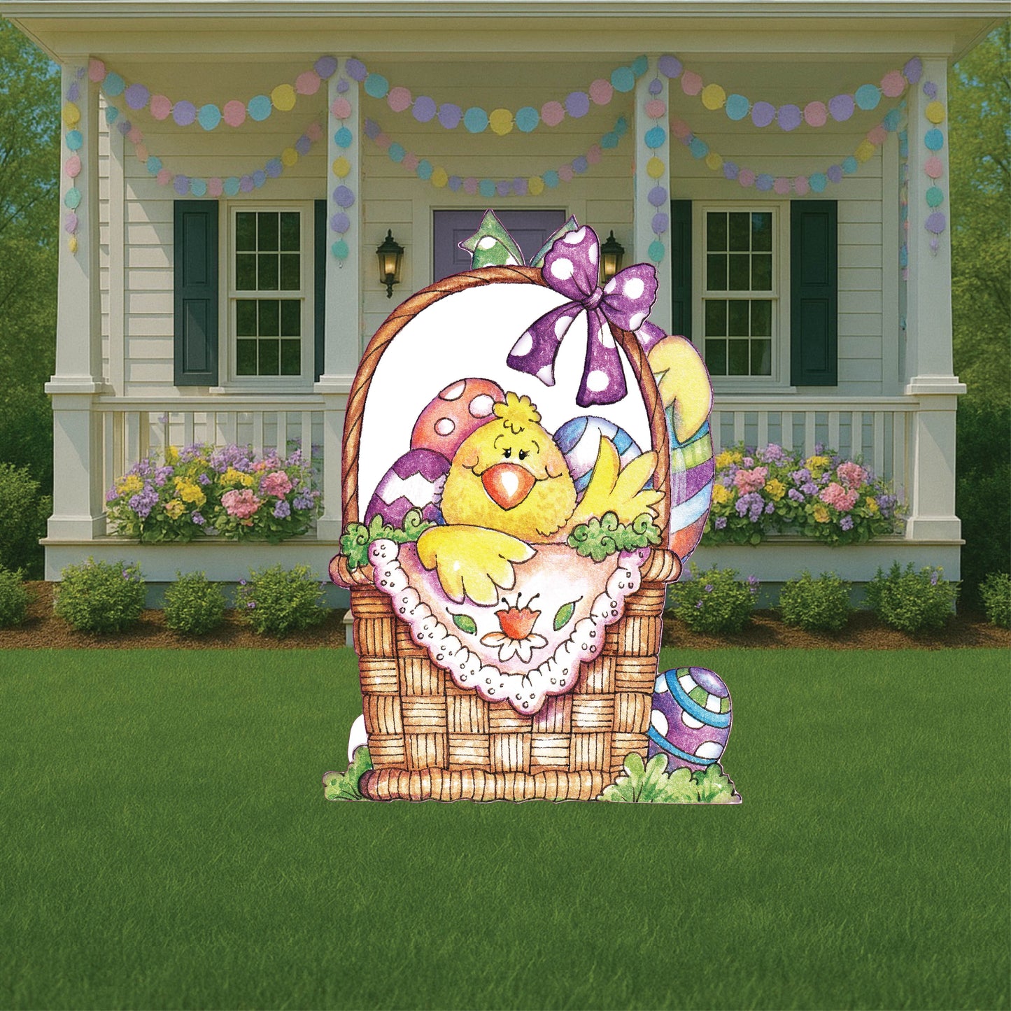 Chick Sits In A Easter Basket Sign Outdoor Decoration