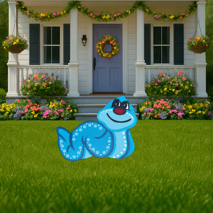 Green or Blue Spring Worm, Playful Turtle Sign Outdoor Decorations
